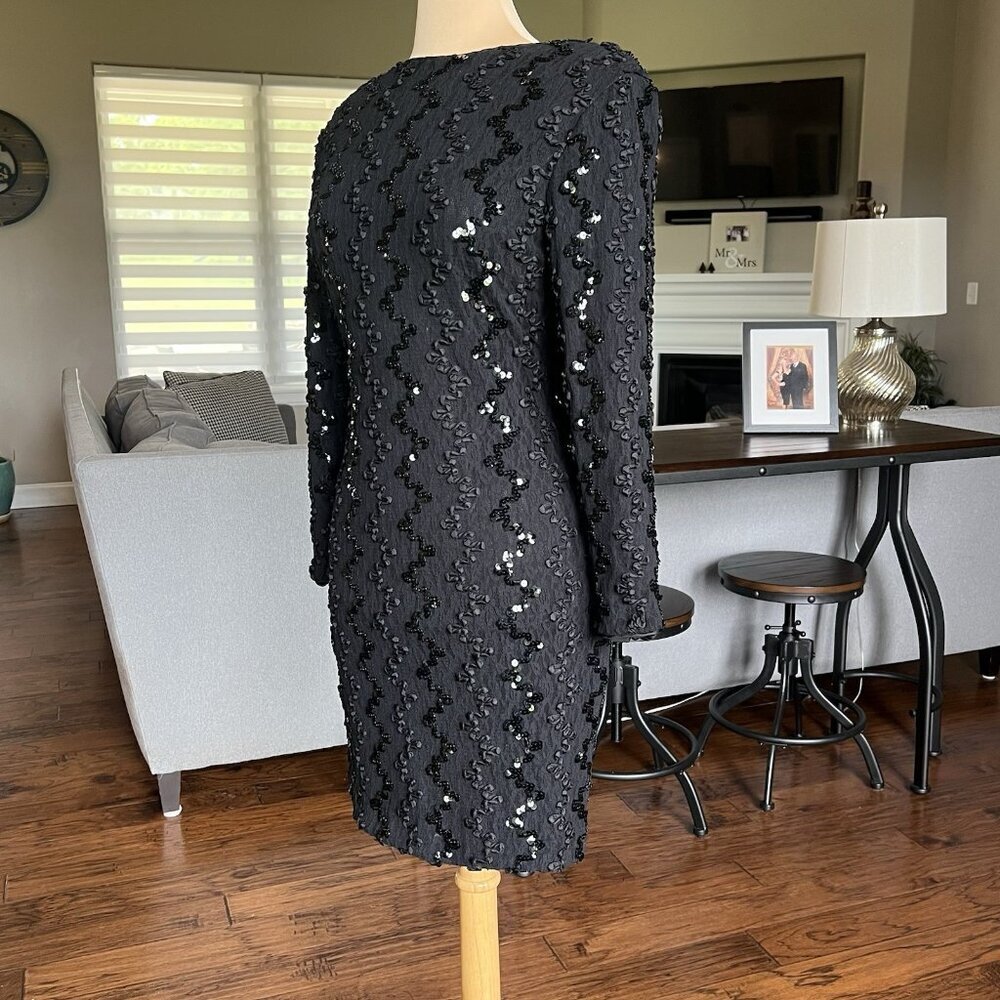 Vtg Dave & Johnny by Joseph Lara Black Cocktail Dress 13 14 fit 6 8 Sequins - Picture 2 of 13